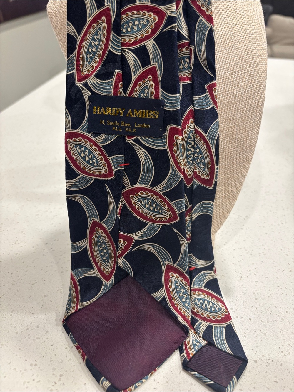 Vintage Hardy Amies Savile Row Silk Tie Navy Red Abstract Geometric Mens British